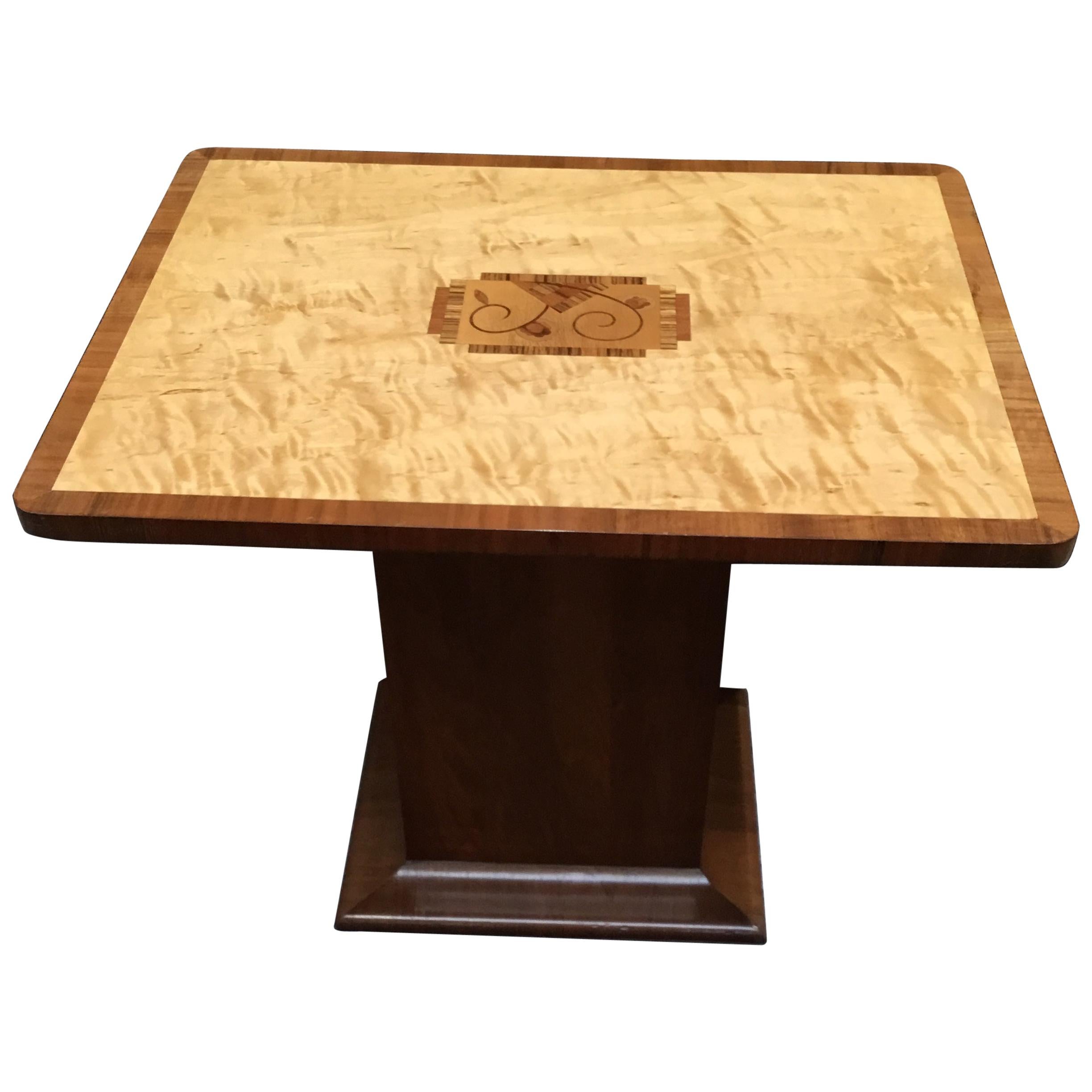 Art Deco Walnut and Satinwood Coffee Table For Sale