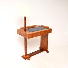 Scrivania in noce e sicomoro in stile Art Déco con lampada integrata
