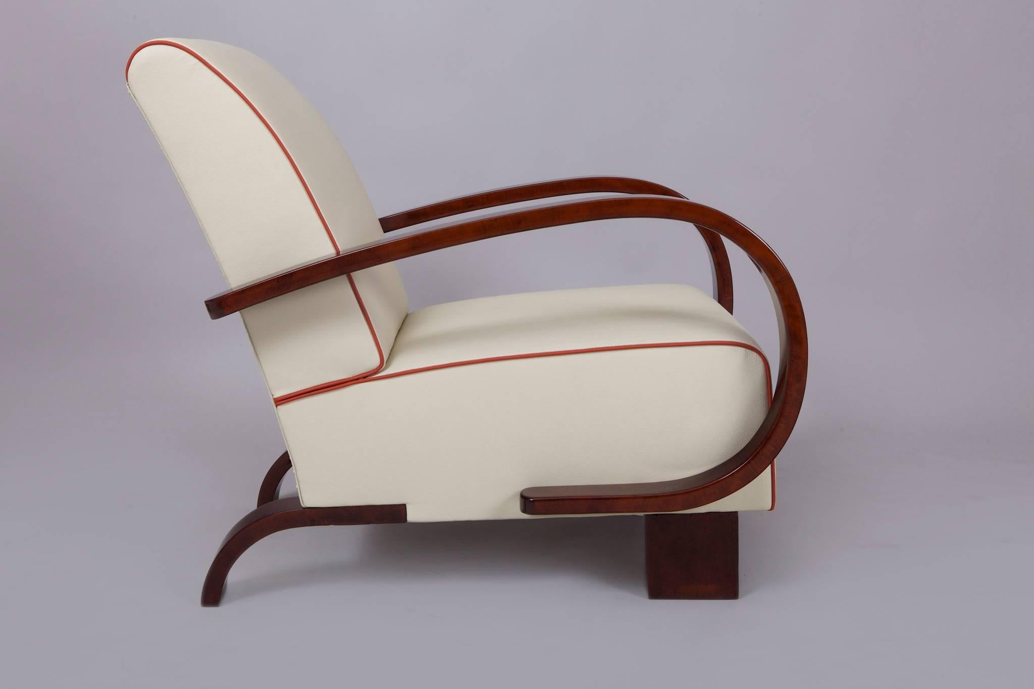 Czech Art Deco Walnut Armchair, Period 1930-1939, Completely Restored to High Gloss