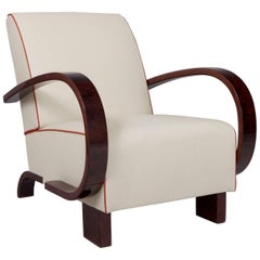 Art Deco Walnut Armchair, Period 1930-1939, Completely Restored to High Gloss