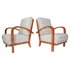Art-Deco Walnut Armchairs in Reupholstered in Fabric, Praque, 1930s