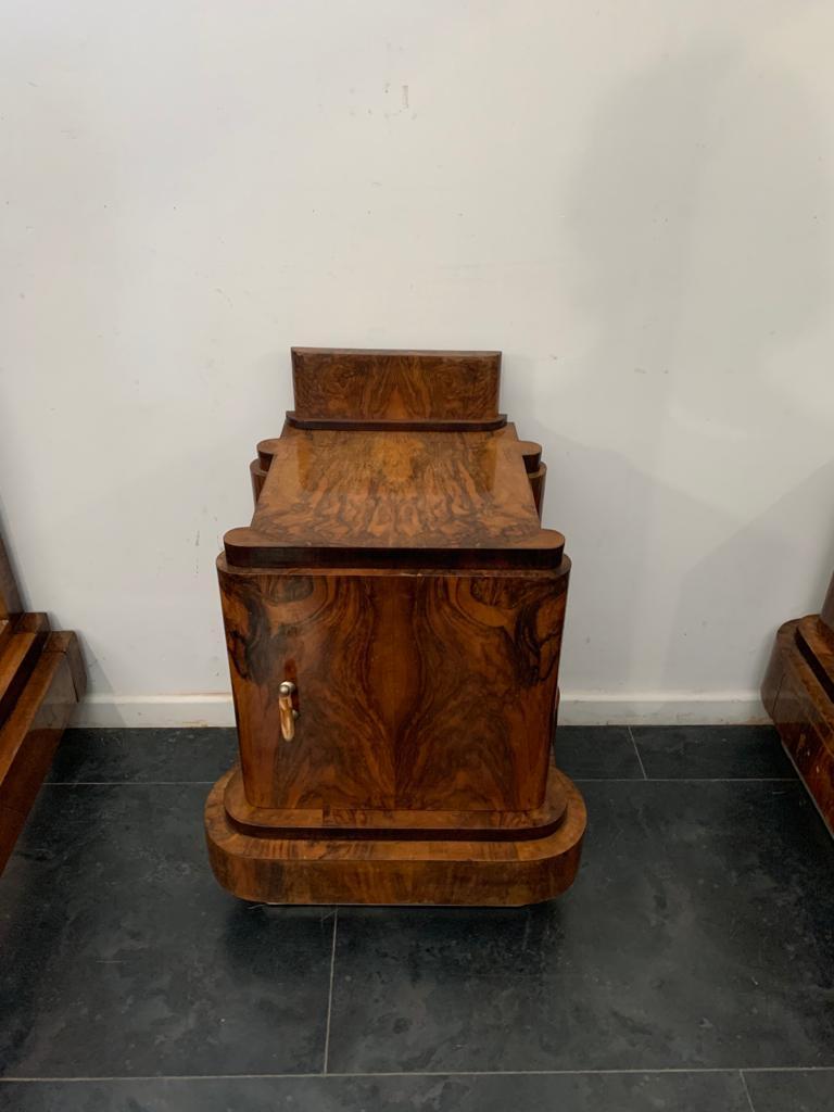 Art Deco Walnut Bed and Pair of Bedside Tables by Ducrot, 1920s For Sale 5