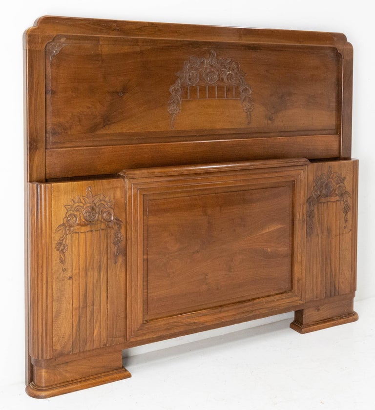 Art Deco Walnut Bed Full Size Carved French, circa 1930 at 1stDibs