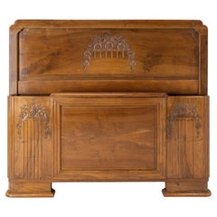 Art Deco Walnut Bed Full Size Carved French, circa 1930