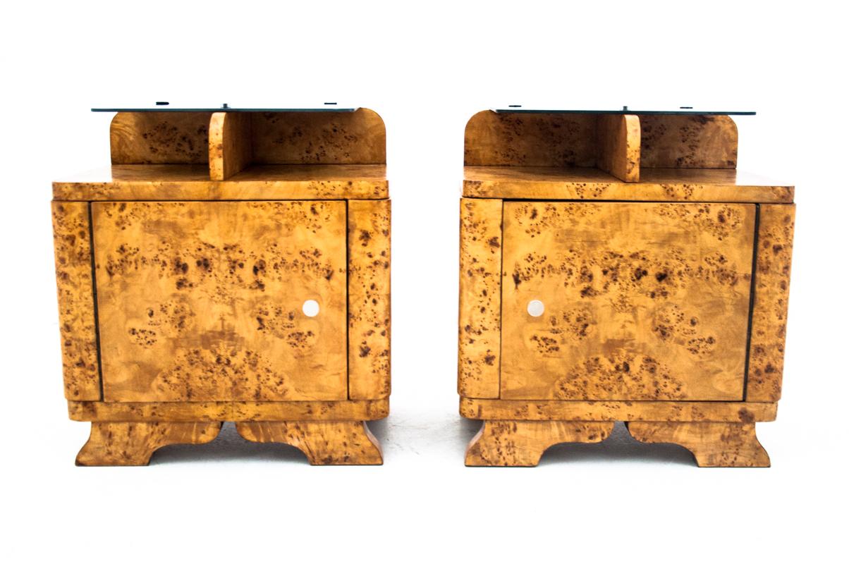 Mid-20th Century Art Deco Walnut Bedside Tables, Poland, 1950s, After Renovation For Sale