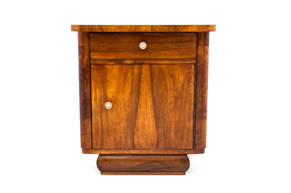 Polish Art Deco Walnut Bedside Tables, Poland, 1950s, After Renovation