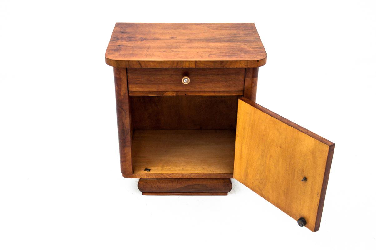 Art Deco Walnut Bedside Tables, Poland, 1950s, After Renovation 1