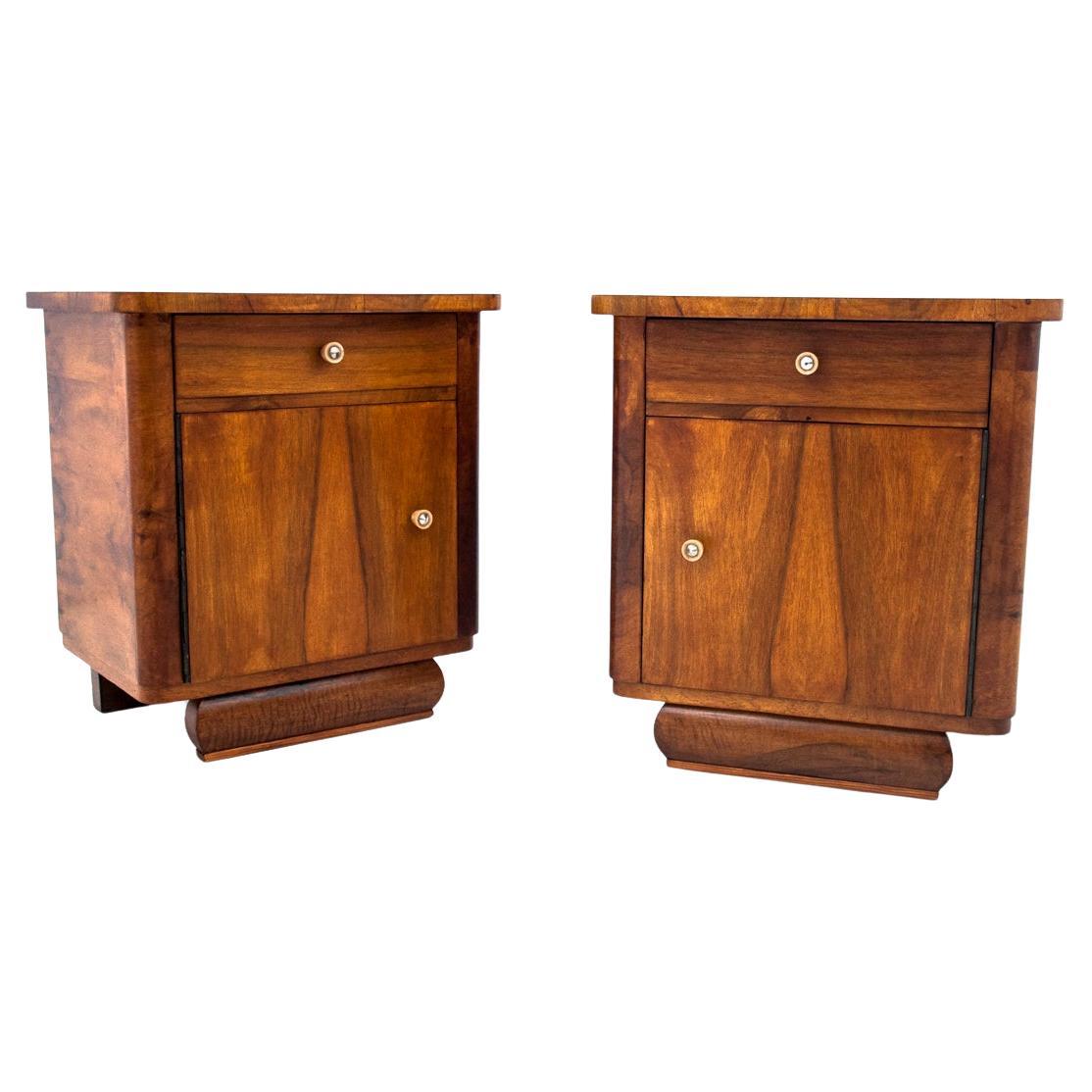 Art Deco Walnut Bedside Tables, Poland, 1950s, After Renovation