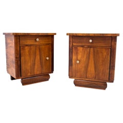 Art Deco Walnut Bedside Tables, Poland, 1950s, After Renovation