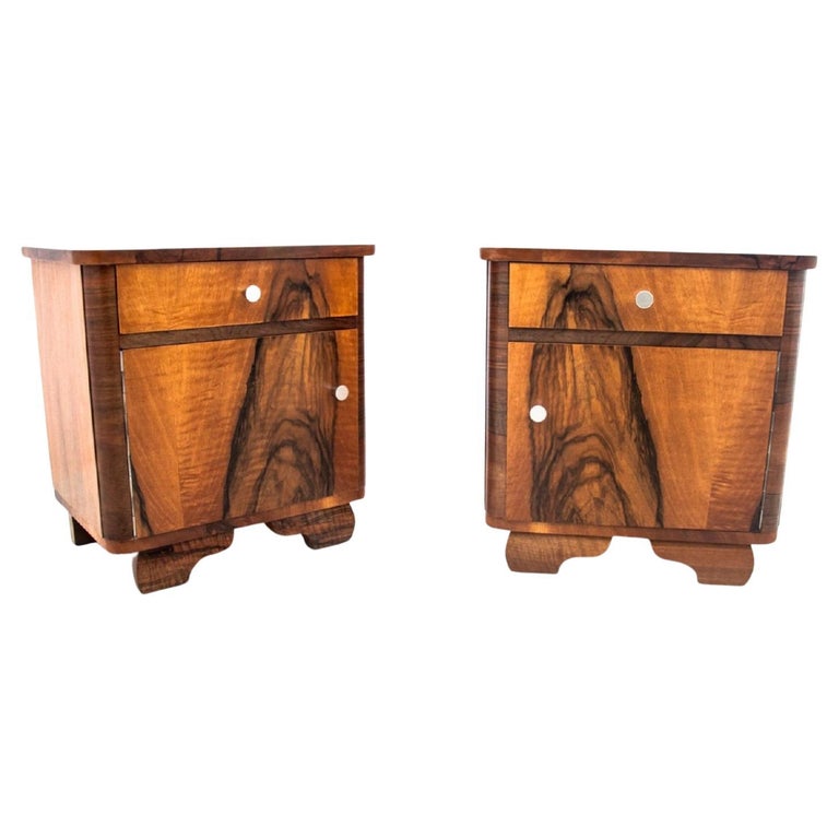 Art Deco Walnut Bedside Tables, Poland, 1960s For Sale at 1stDibs