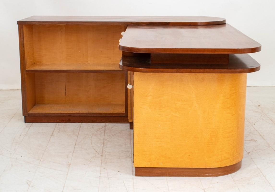 Art Deco Walnut & Birch L-Shaped Desk In Good Condition In Astoria, NY