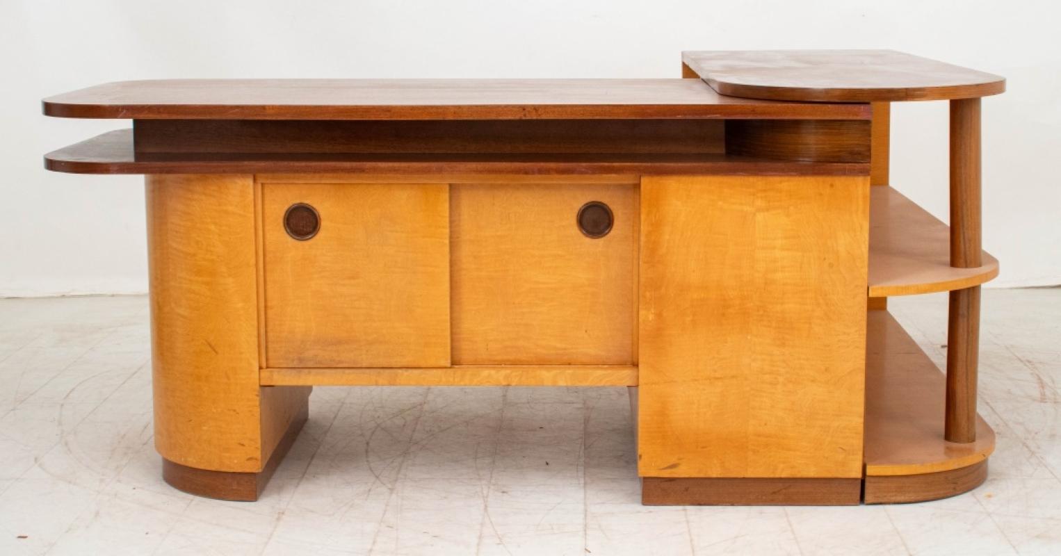 20th Century Art Deco Walnut & Birch L-Shaped Desk