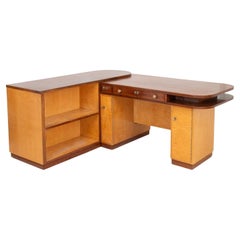 Art Deco Walnut & Birch L-Shaped Desk