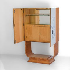 Art Deco Walnut & Birch U Shaped Cocktail Cabinet Circa 1930