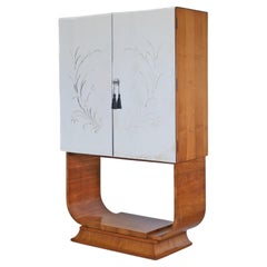 Art Deco Walnut & Birch U Shaped Cocktail Cabinet Circa 1930