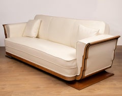 Art Deco Walnut and Bird's-Eye maple Leather Sofa, circa 1930s