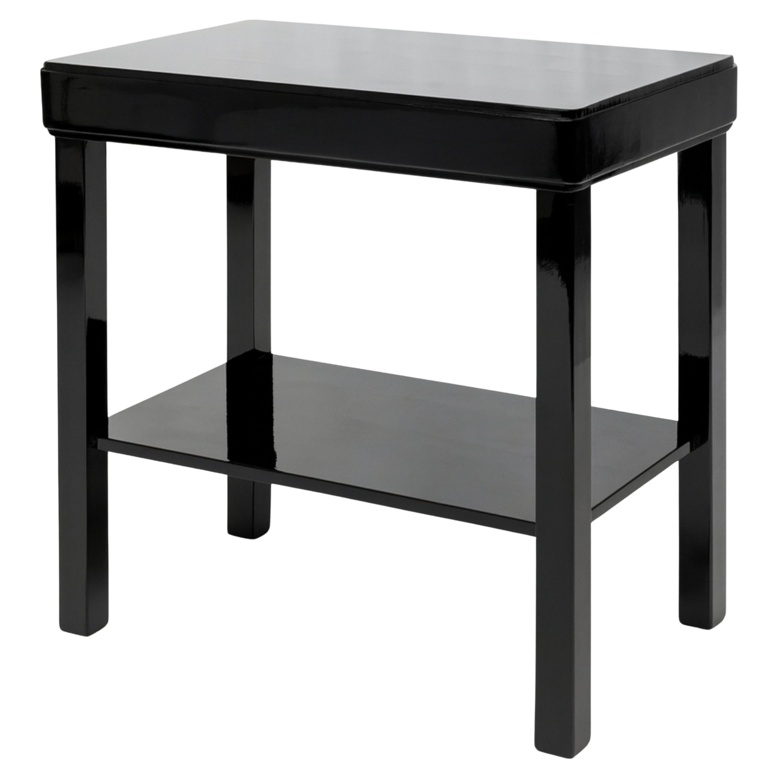 Table console Art déco en noyer laqué noir, 20e siècle