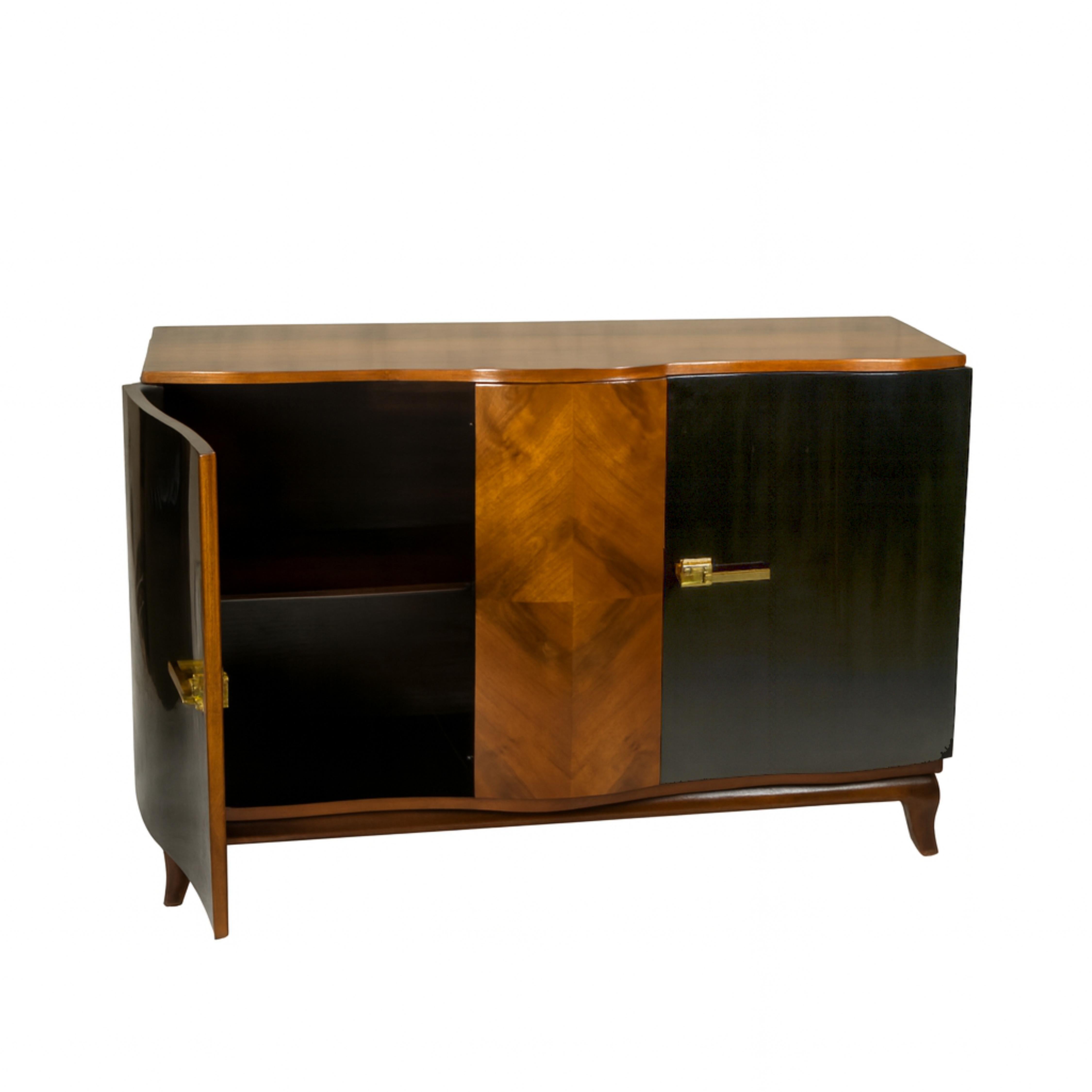 Credenza Art Decó nogal lacado negro, belga Siglo XX Buffet Francés en venta