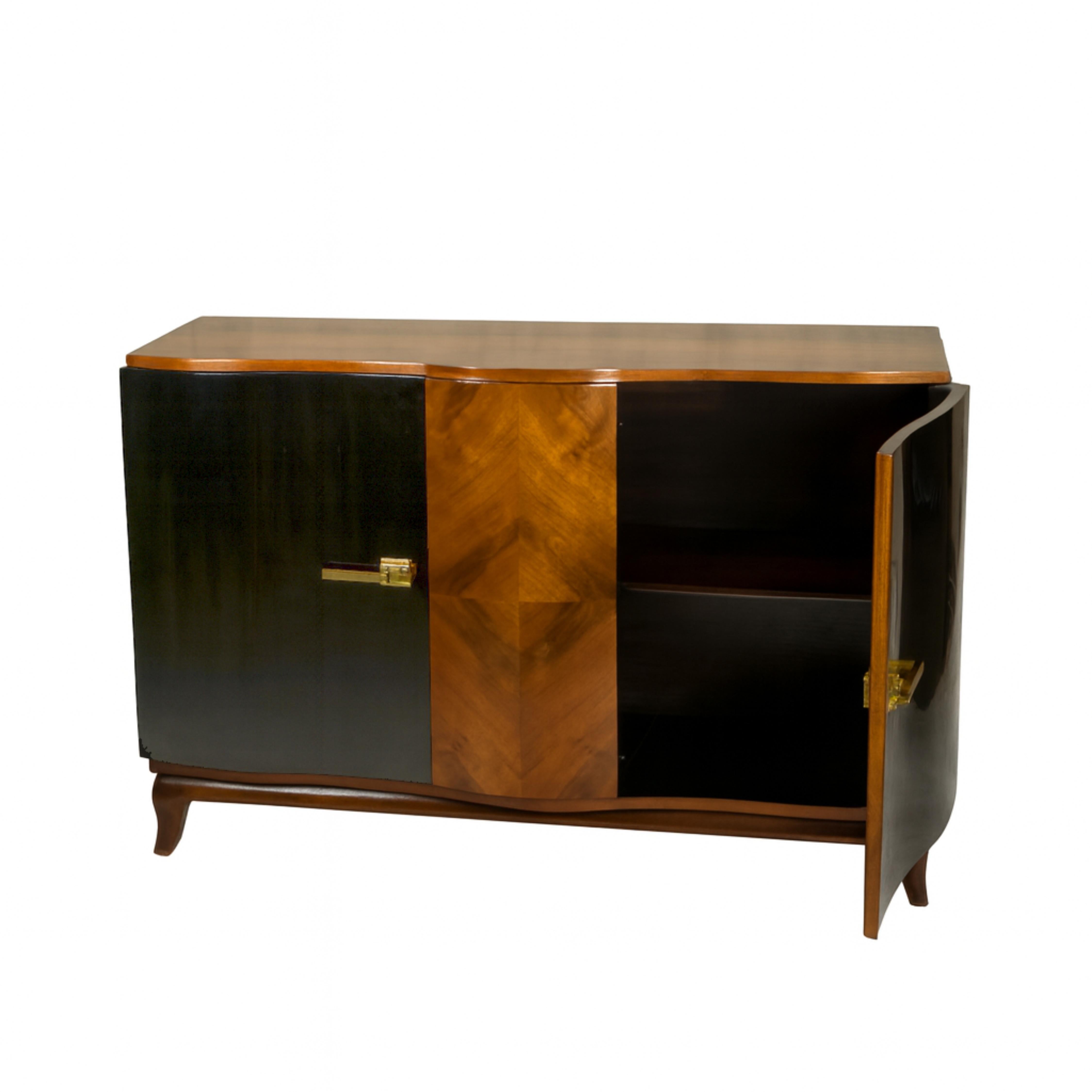 Credenza Art Decó nogal lacado negro, belga Siglo XX Buffet en Bueno estado para la venta en Lisbon, PT