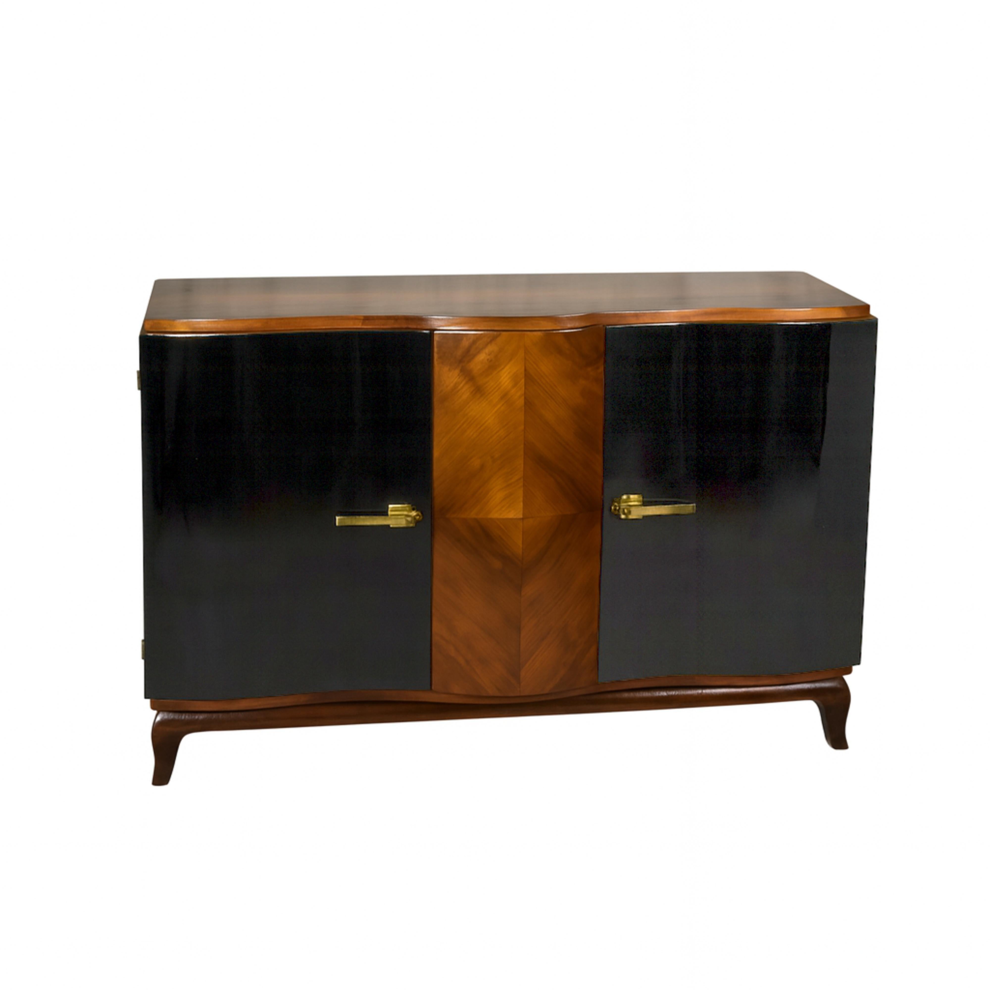 Credenza Art Decó nogal lacado negro, belga Siglo XX Buffet siglo XX en venta