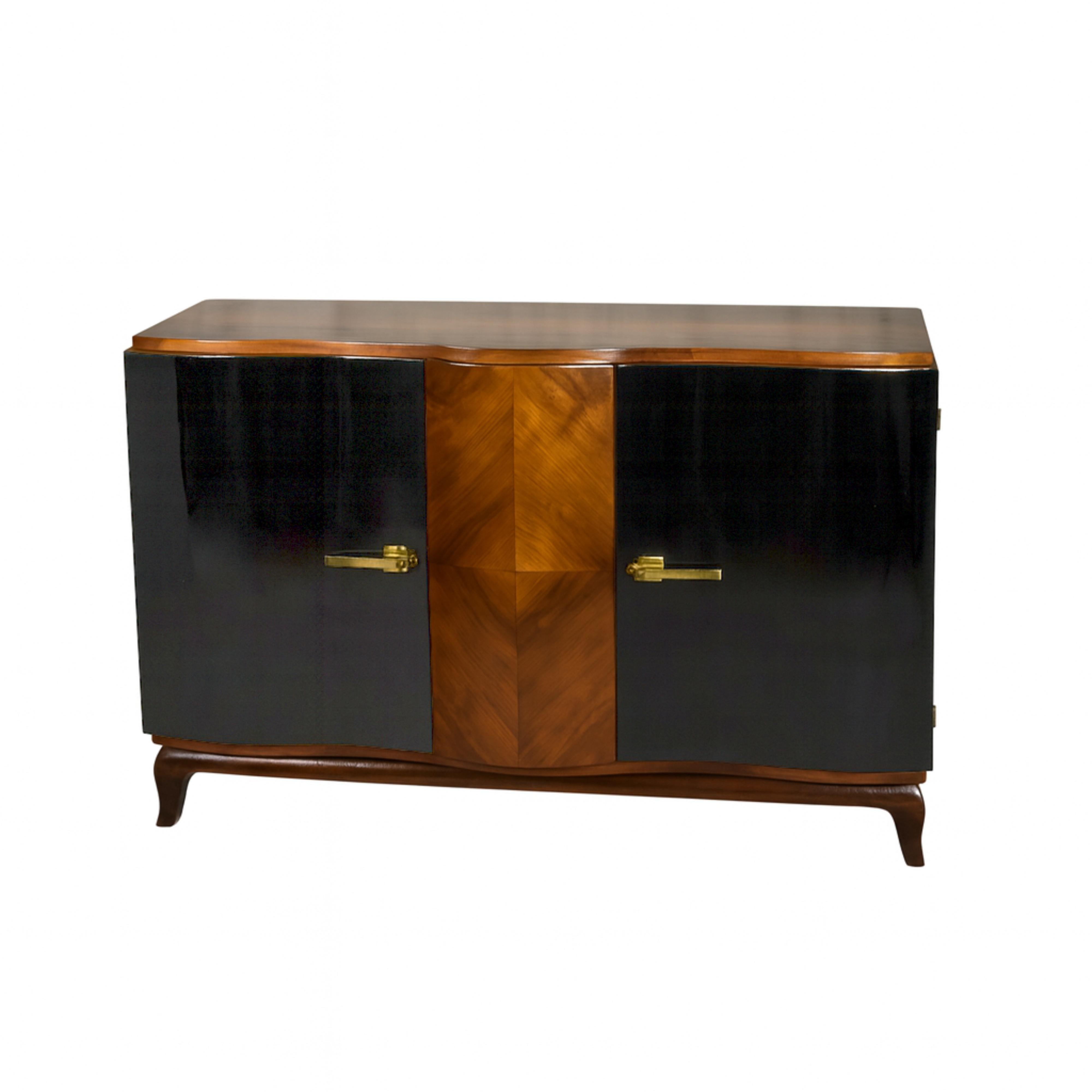 Credenza Art Decó nogal lacado negro, belga Siglo XX Buffet Latón en venta