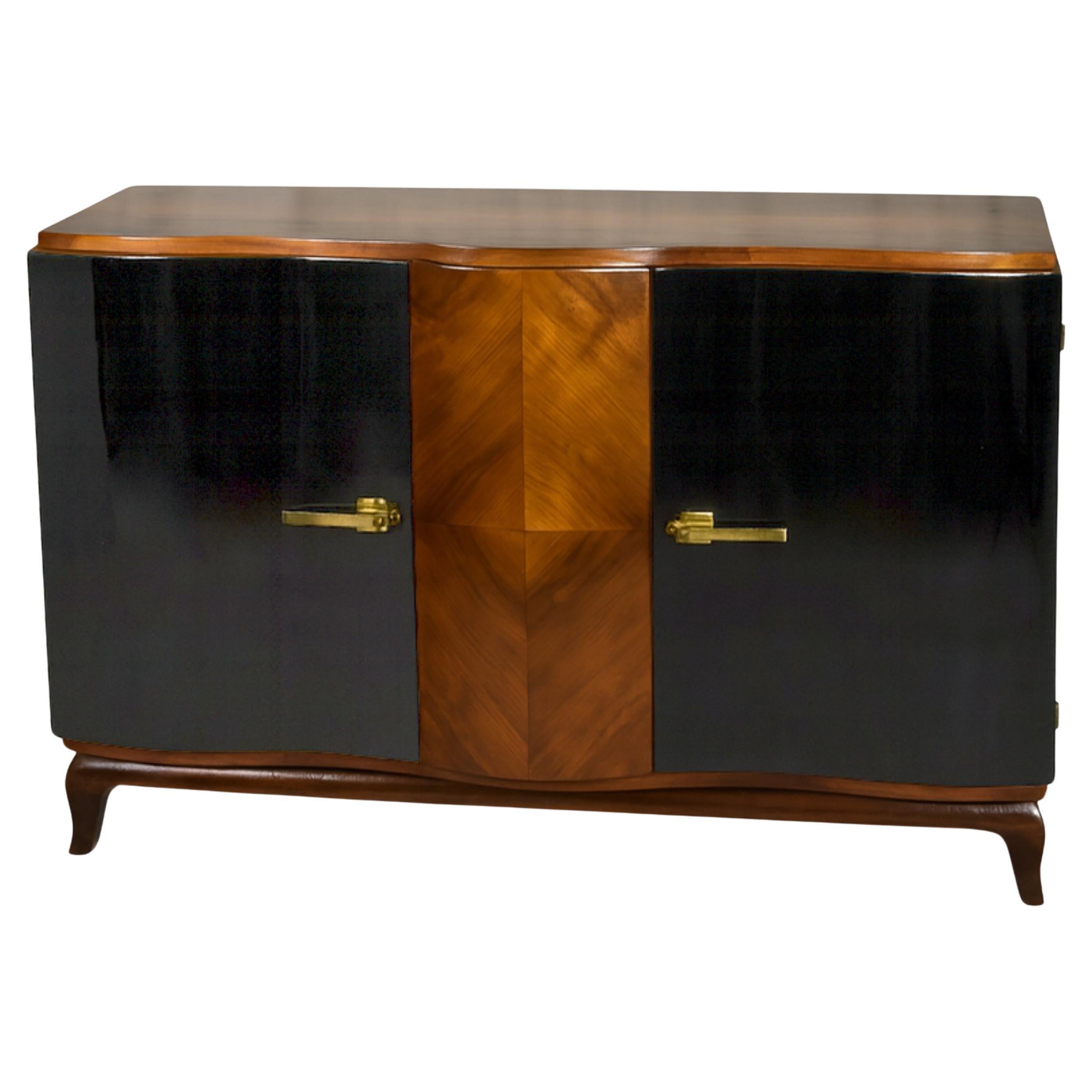 Crédence Art Déco en noyer laqué noir, Belgique 20e siècle Buffet