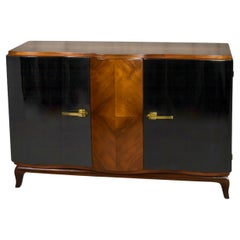 Art Deco Walnut Black lacquer Credenza, Belgian 20th Century Buffet