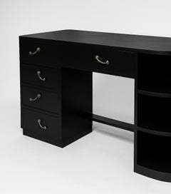 Art Deco Walnut Black Lacquer Desk, 20th Century