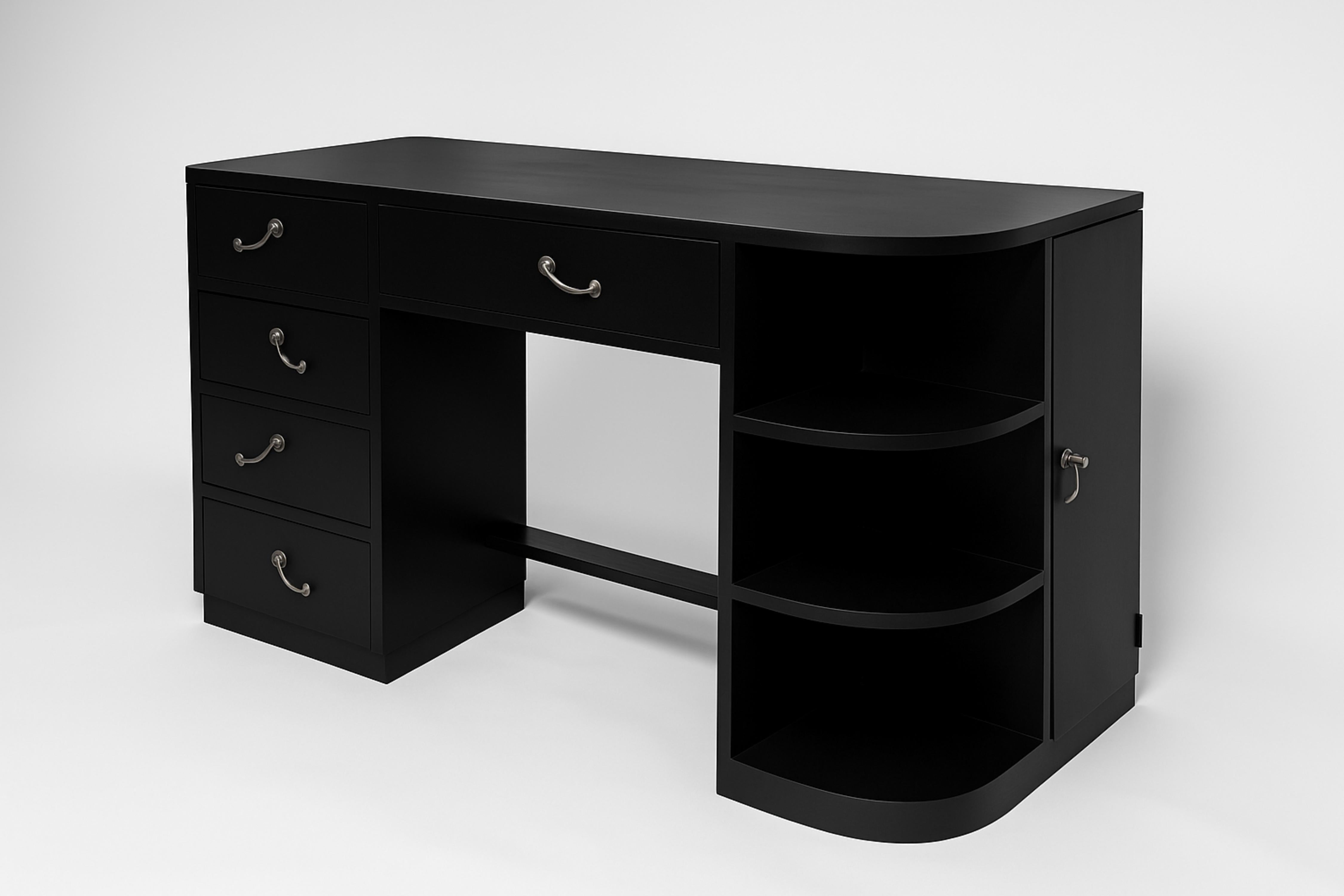 Scrivania Art Deco in noce e lacca nera, 20° secolo In condizioni buone in vendita a Lisbon, PT