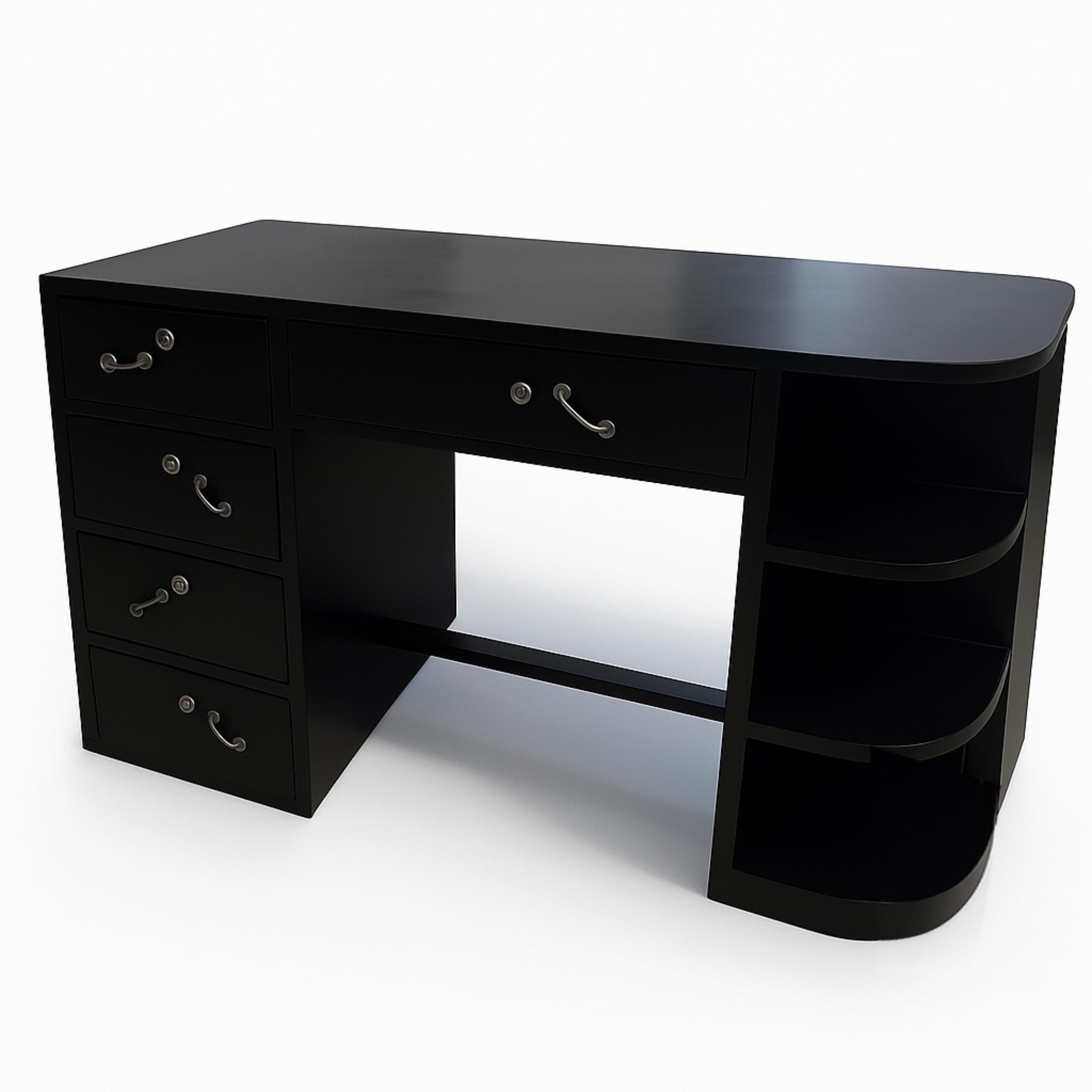 XX secolo Scrivania Art Deco in noce e lacca nera, 20° secolo in vendita