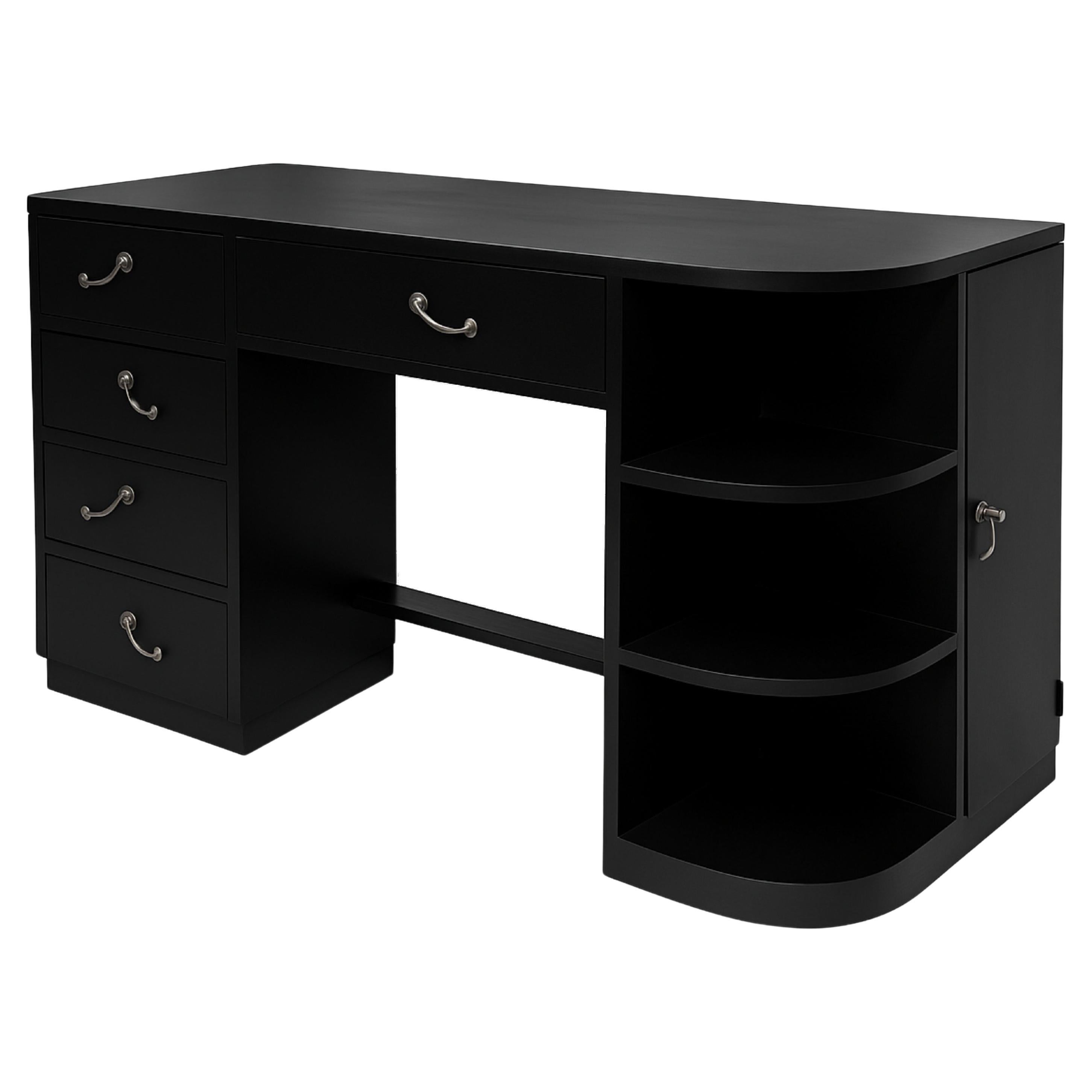 Art Deco Walnut Black Lacquer Desk, 20th Century