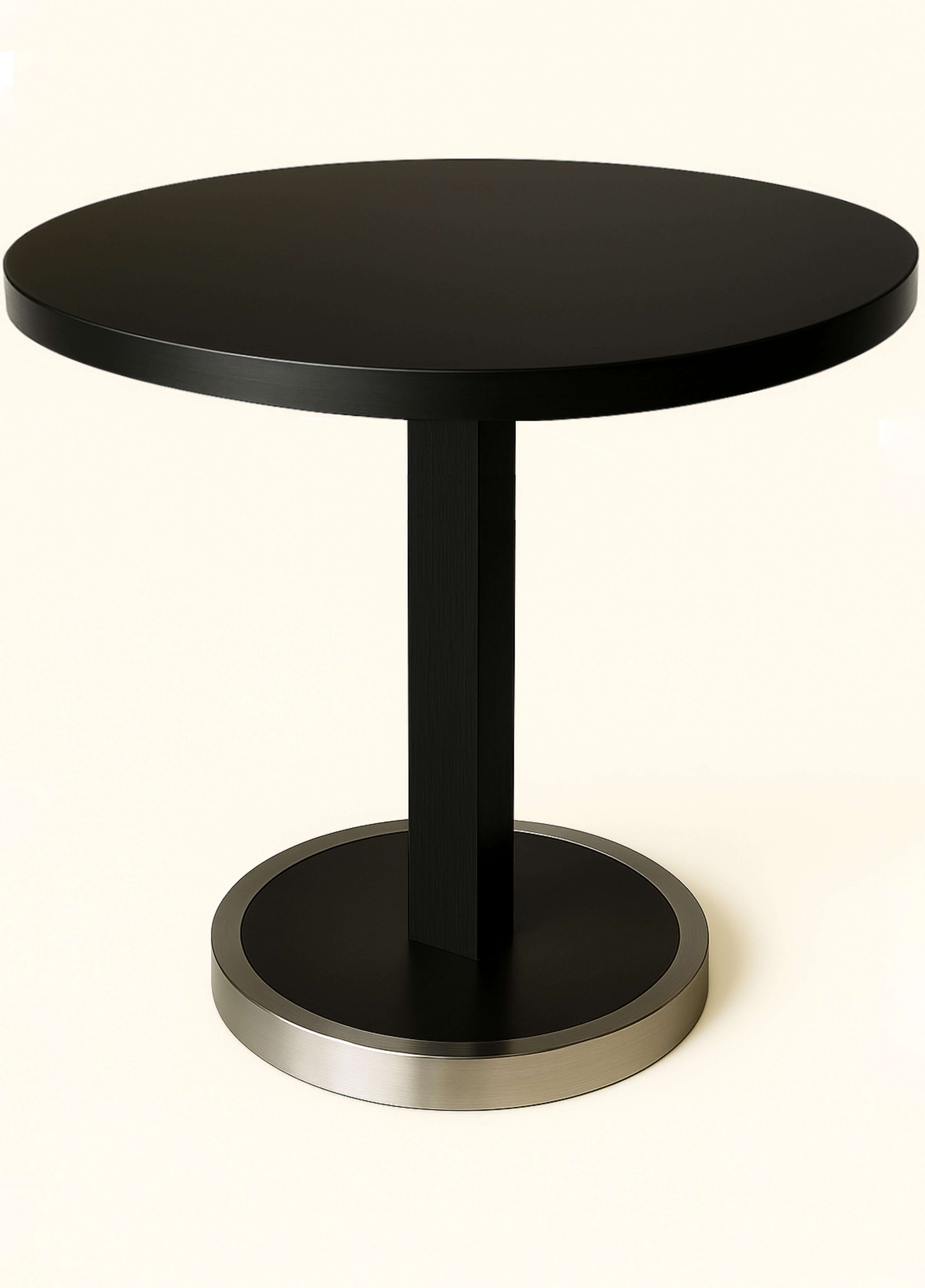Sleek black lacquer color pedestal table finished with varnish. A timeless accent that elevates any interior — from classic to contemporary.
