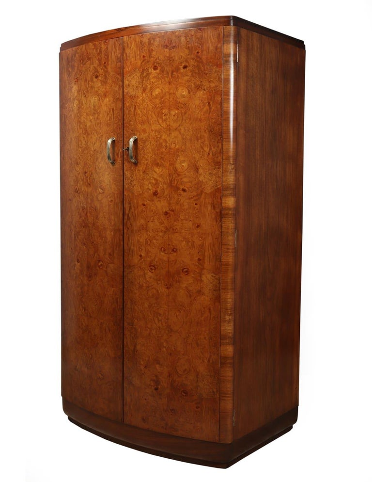Art Deco Walnut Bow Front Gentleman Wardrobe, circa 1930 at 1stDibs