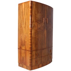 Art Deco Walnut Bow Front Wardrobe