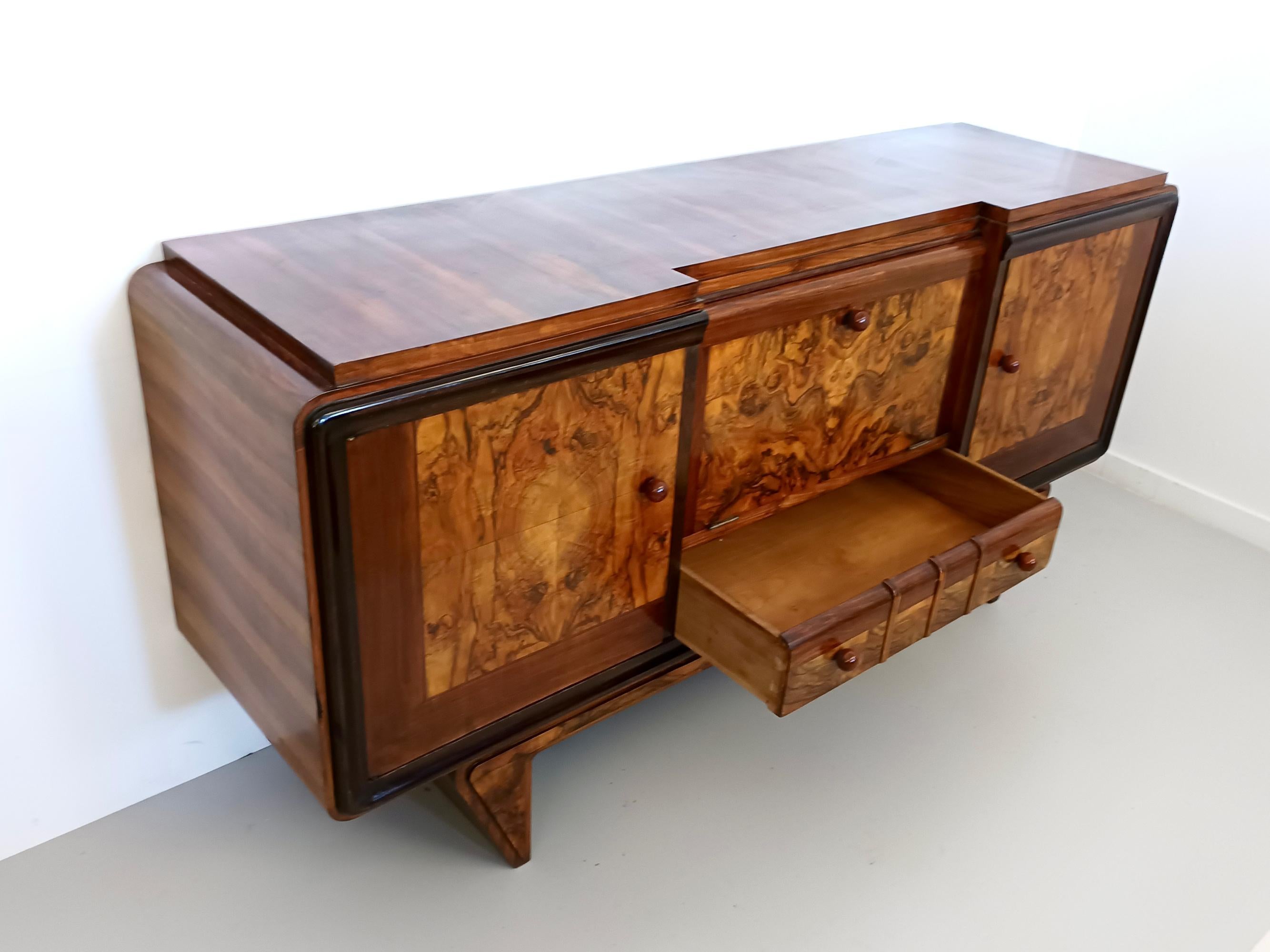 Art Deco Walnut, Briar Root and Ebonized Beech Sideboard, Italy For Sale 3