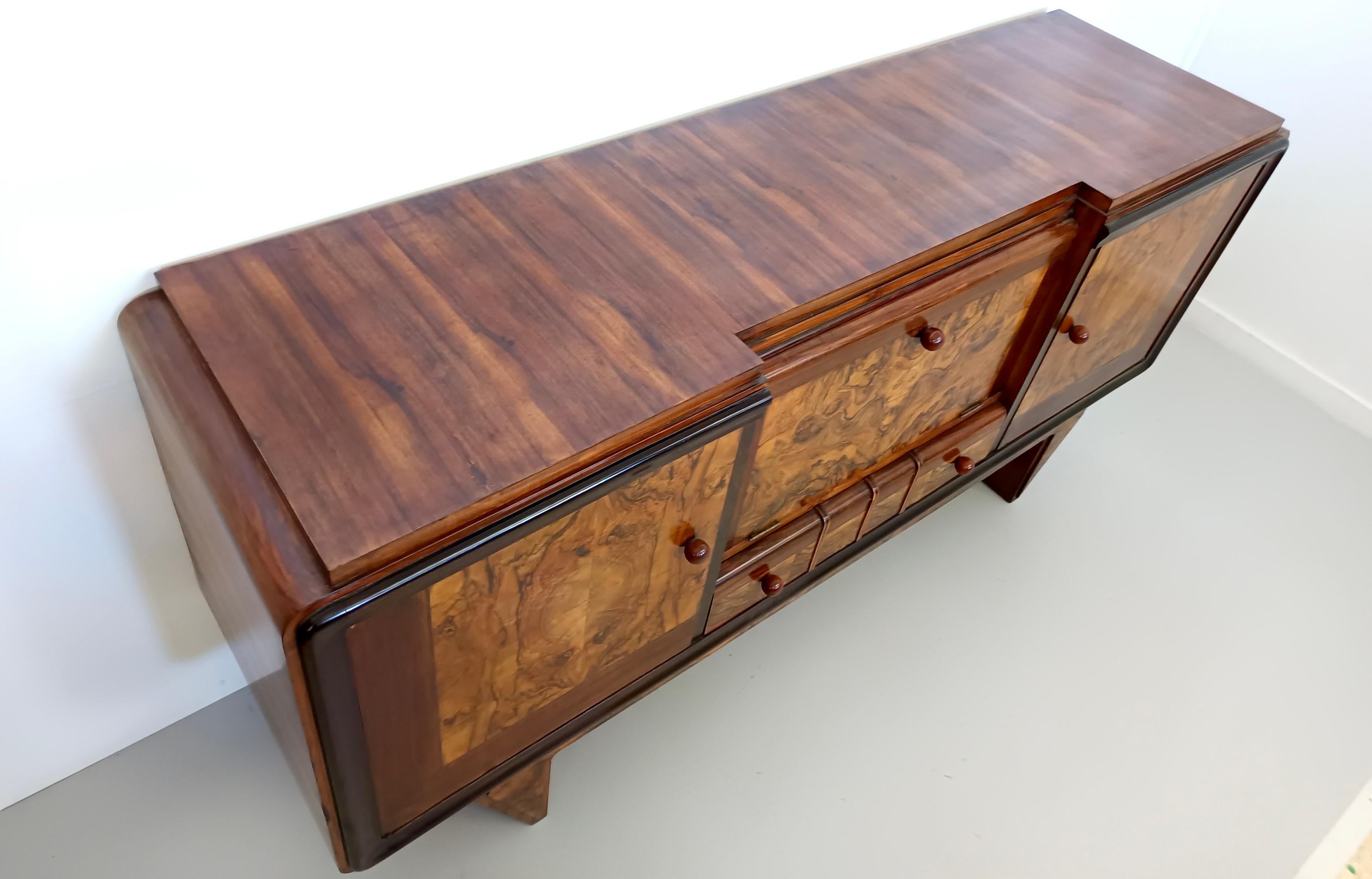 Art Deco Walnut, Briar Root and Ebonized Beech Sideboard, Italy For Sale 4