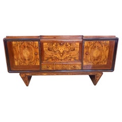 Art Deco Walnut, Briar Root and Ebonized Beech Sideboard, Italy