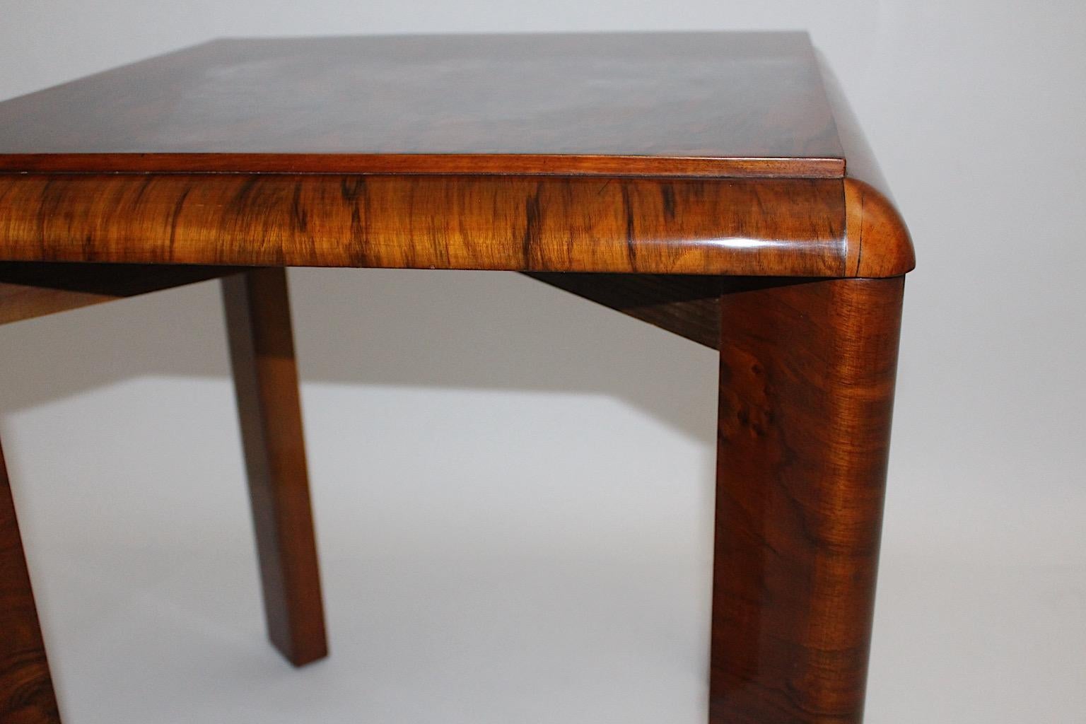 Austrian Art Deco Walnut Brown Side Table Coffee Table Square 1930s Austria For Sale