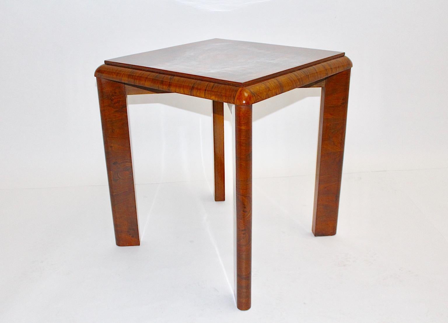 Veneer Art Deco Walnut Brown Side Table Coffee Table Square 1930s Austria For Sale