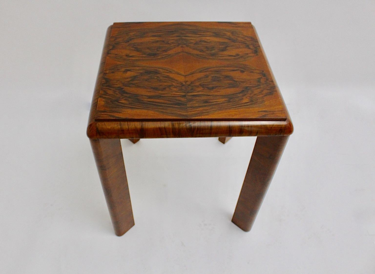 Mid-20th Century Art Deco Walnut Brown Side Table Coffee Table Square 1930s Austria For Sale
