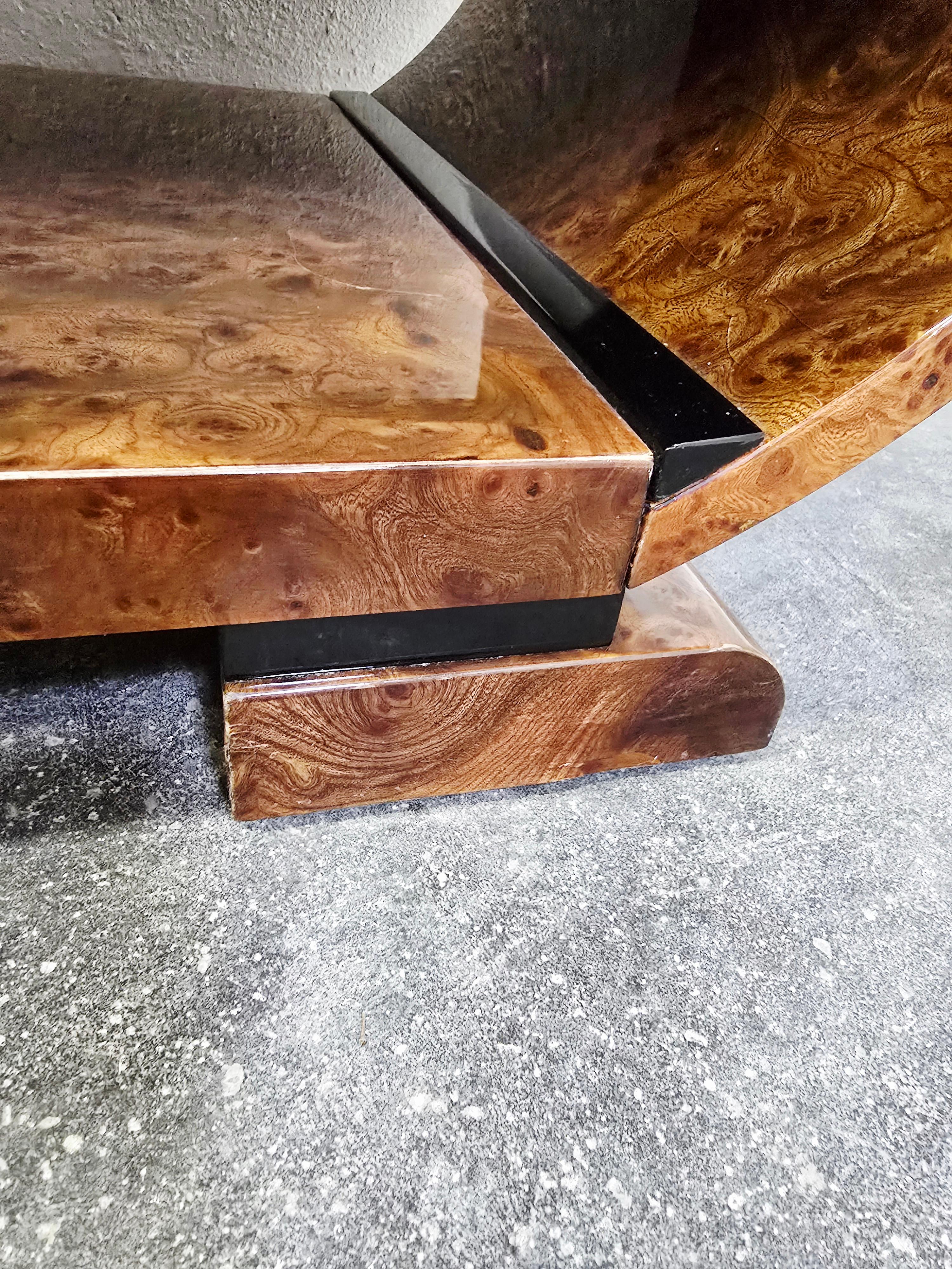 Art Deco Walnut Burl and Brass Nightstands 1 of 2 For Sale 5