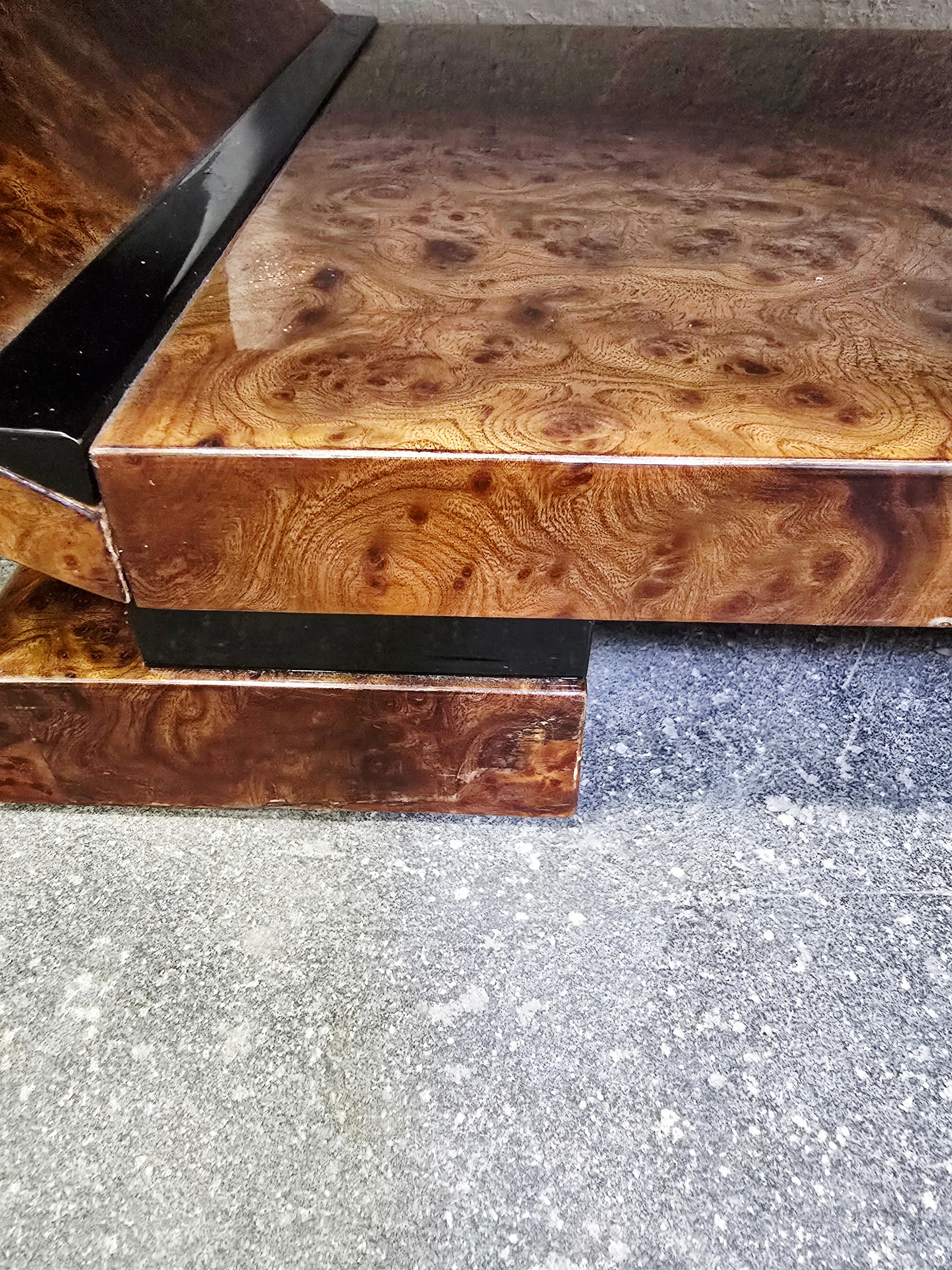 Art Deco Walnut Burl and Brass Nightstands 1 of 2 For Sale 6