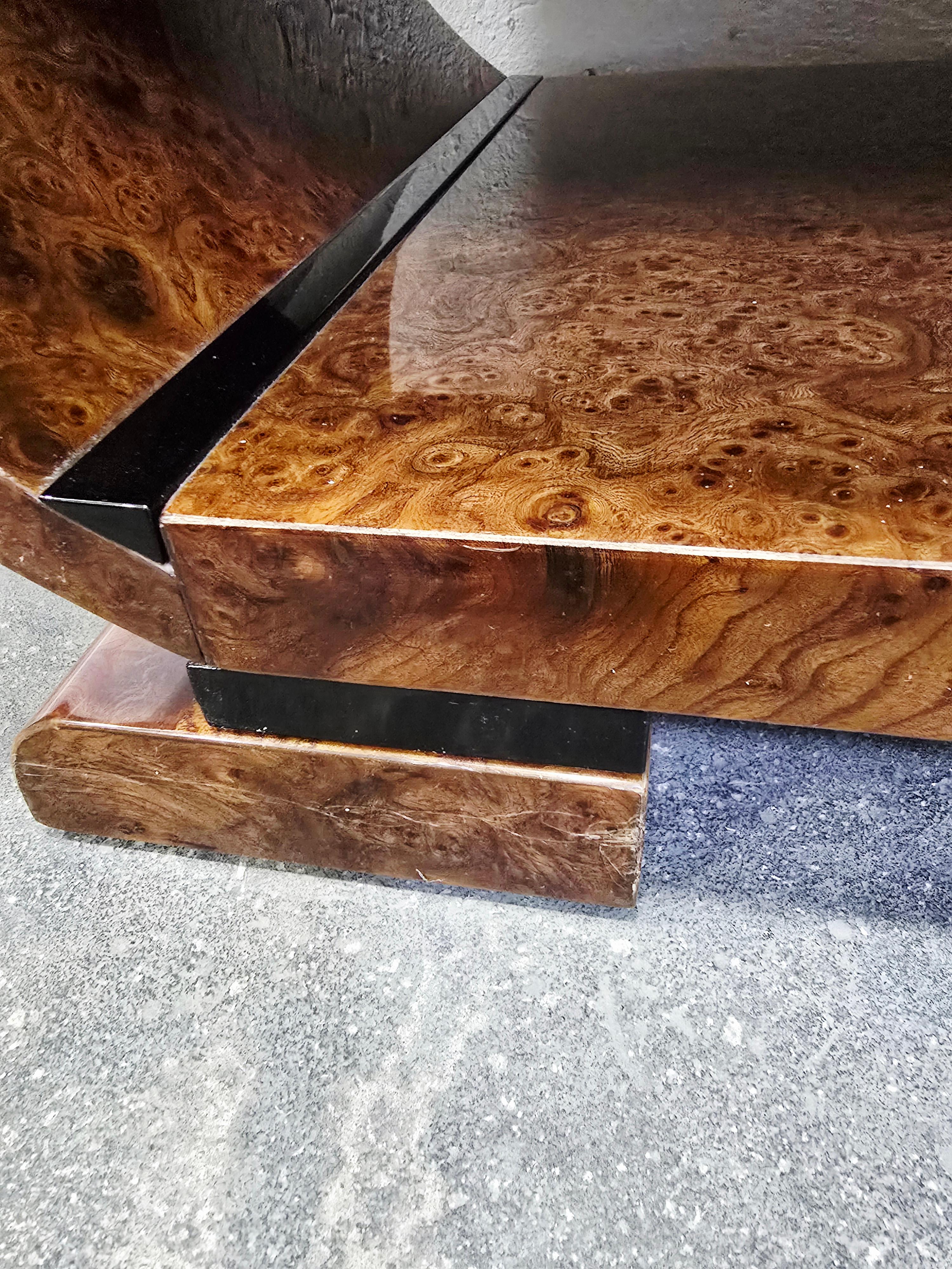 Art Deco Walnut Burl and Brass Nightstands 1 of 2 For Sale 7