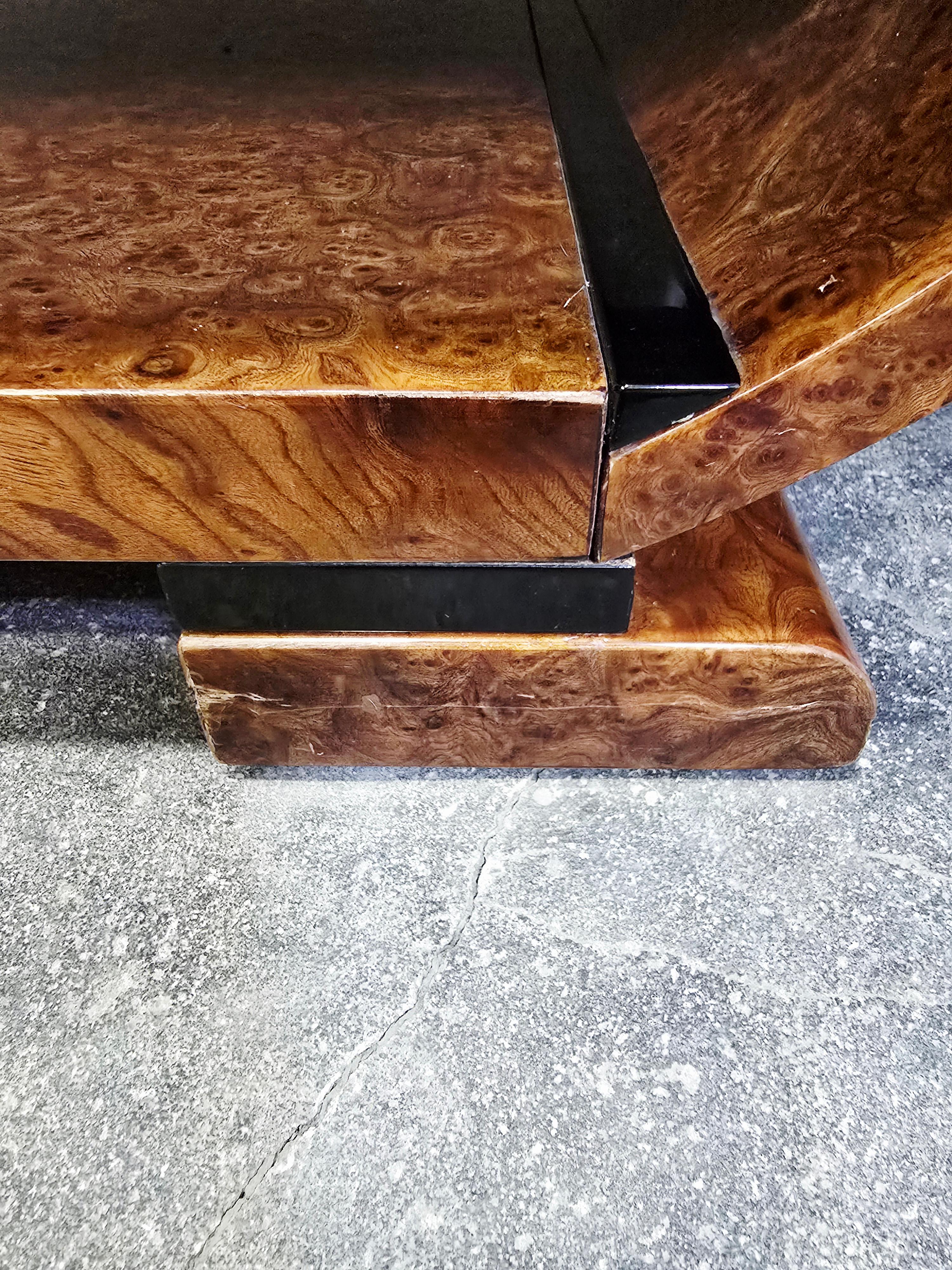 Art Deco Walnut Burl and Brass Nightstands 1 of 2 For Sale 8