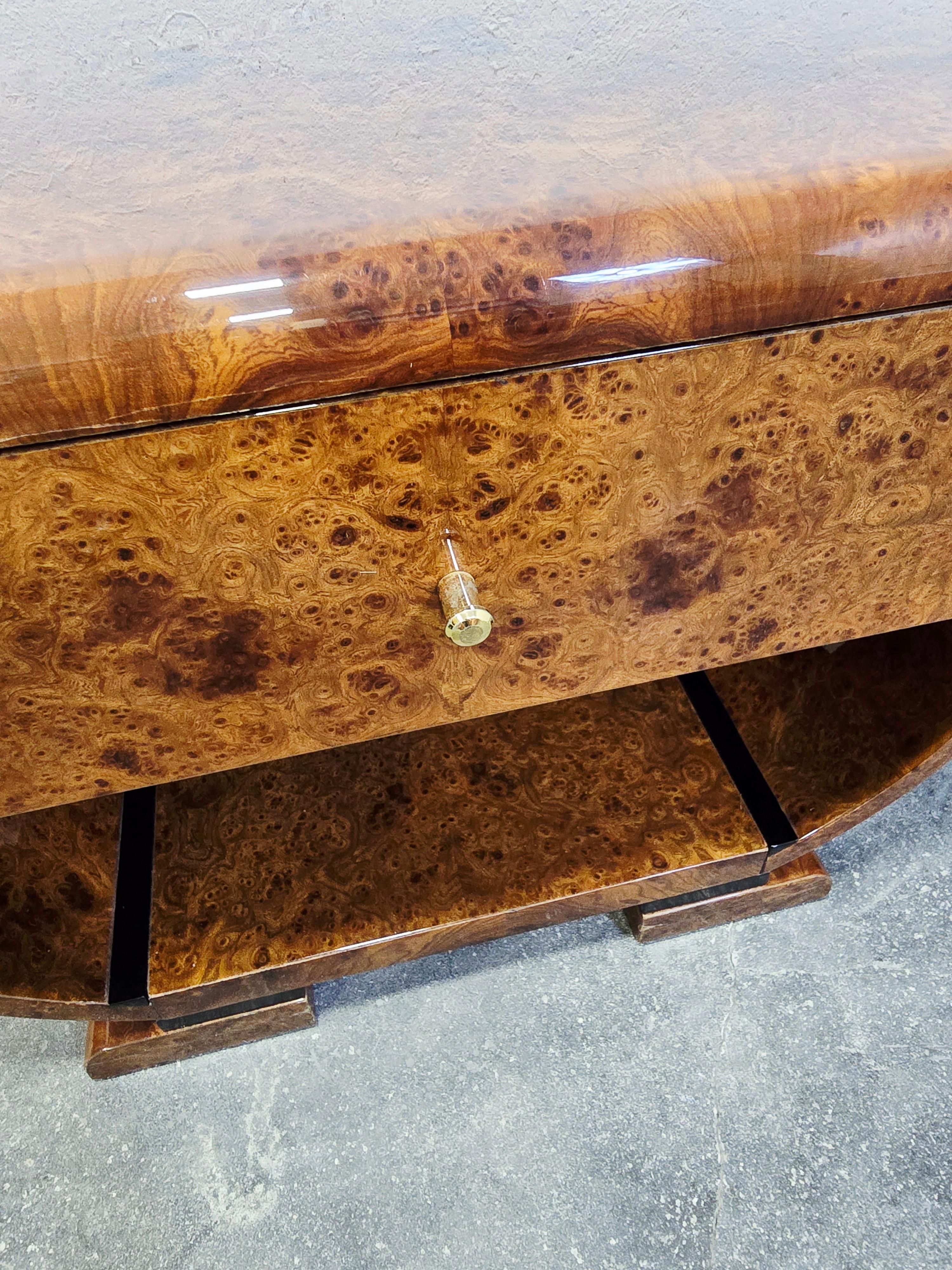 Art Deco Walnut Burl and Brass Nightstands 1 of 2 For Sale 10