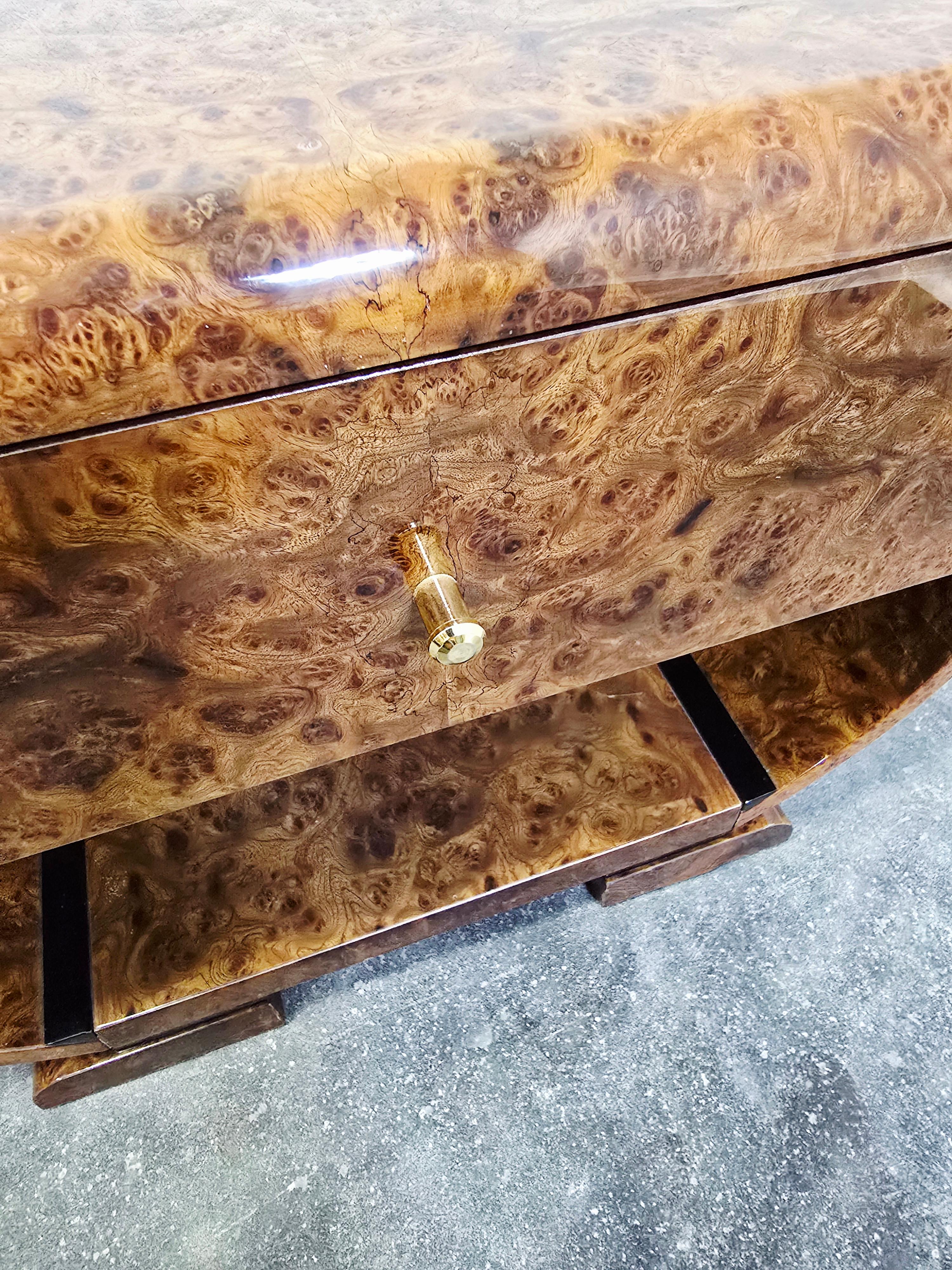 Art Deco Walnut Burl and Brass Nightstands 1 of 2 For Sale 11