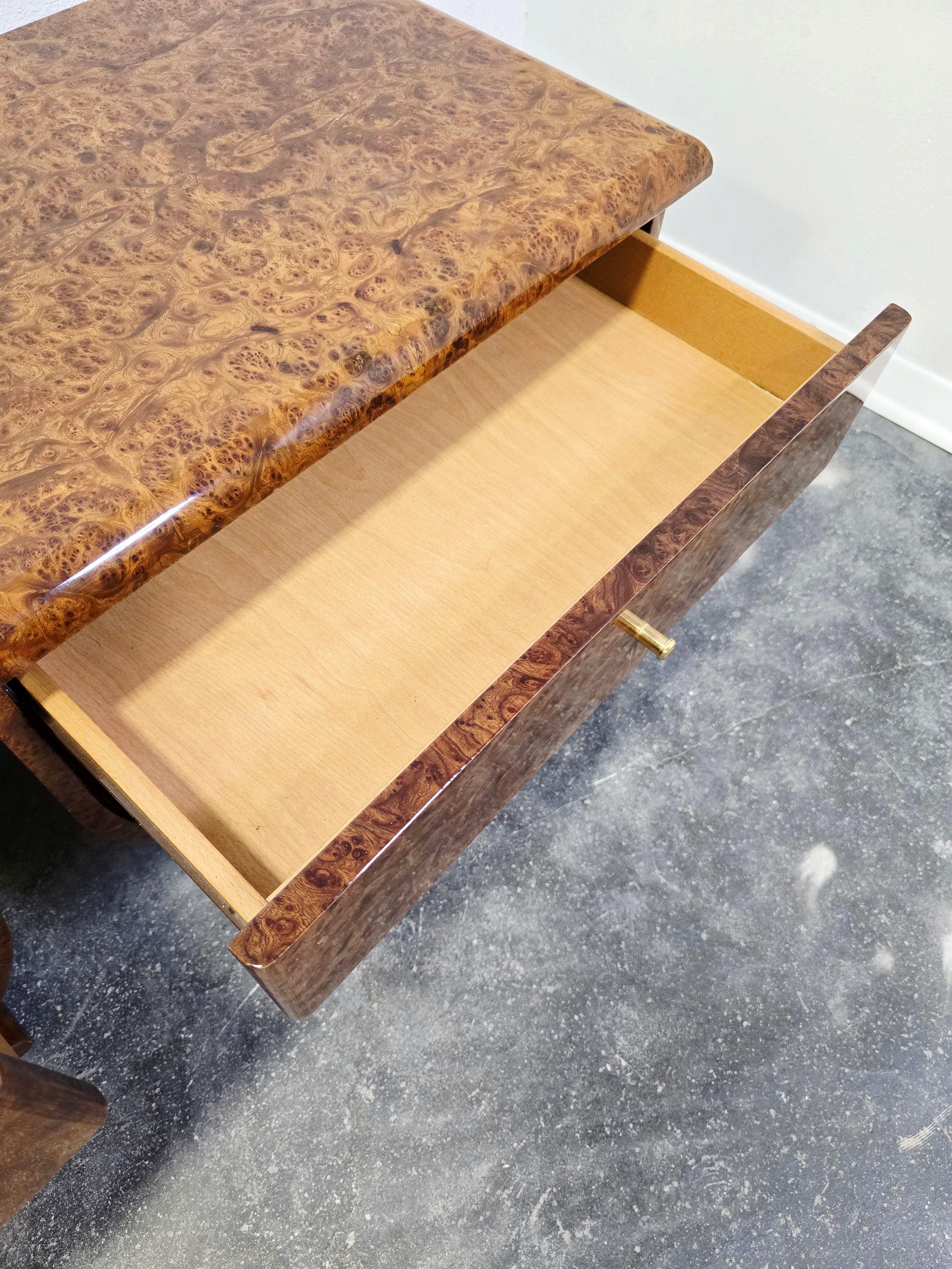 Art Deco Walnut Burl and Brass Nightstands 1 of 2 For Sale 3