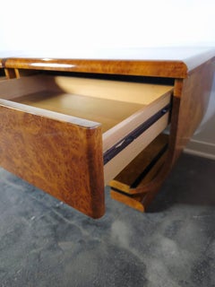 Art Deco Walnut Burl and Brass Nightstands pair