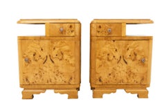 Art Deco walnut burl bedside tables, after renovation.