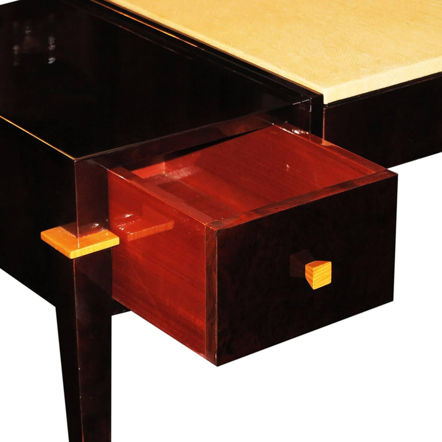 Art Deco Walnut Burl Desk with Ostrich Leather Top 1